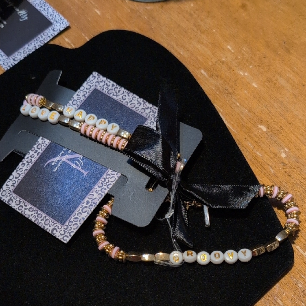 Gold and Pink Beaded Bracelet Set